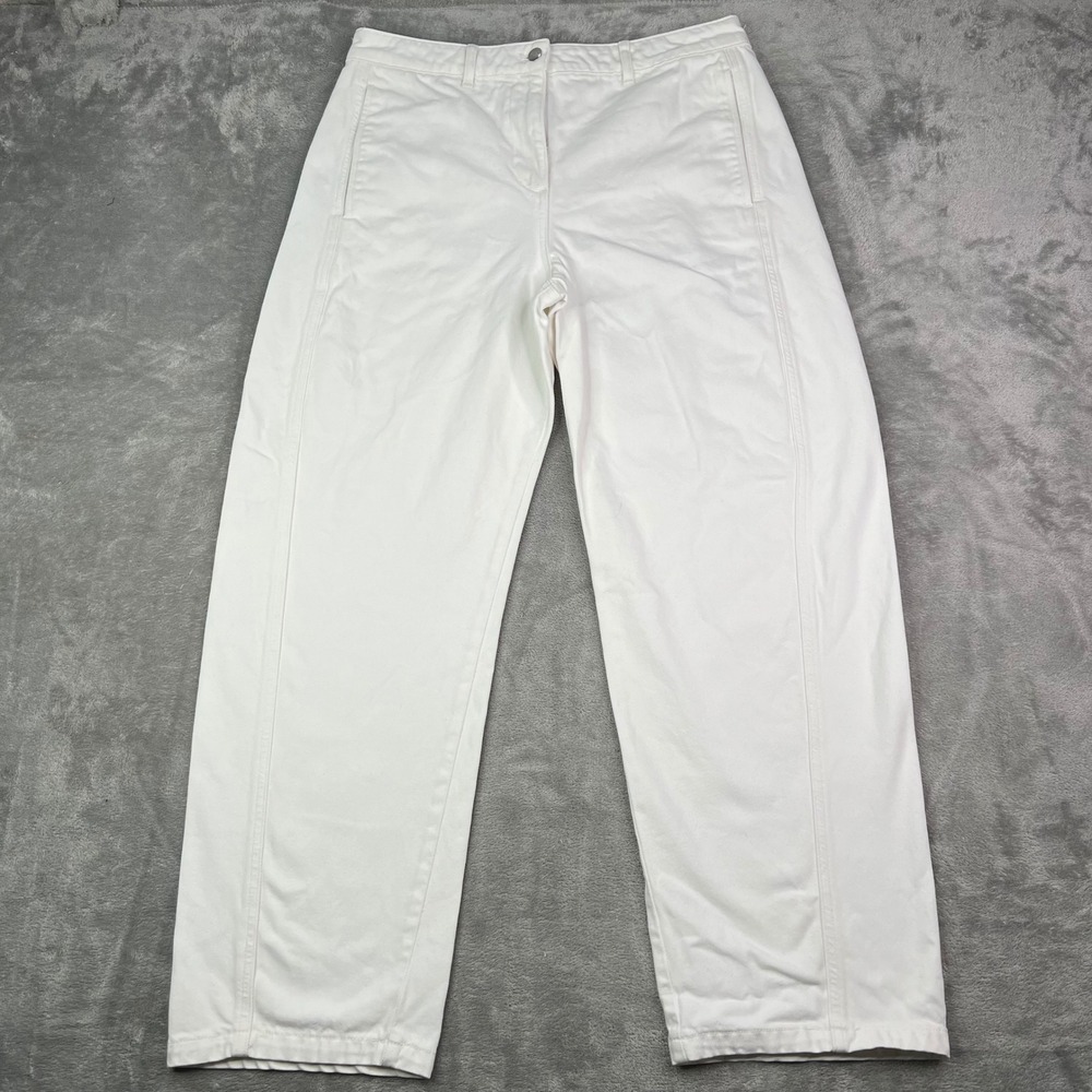 J Crew Relaxed Barrel Leg Jeans Womens 10 White Solid Cotton High Rise Seamed
